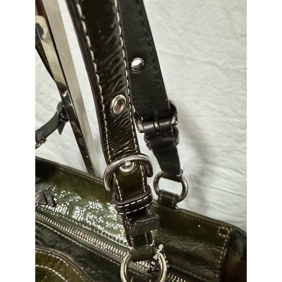 Coach Olive Green Patent Leather Tote With Adjustable Shoulder Strap & Side Buck - Picture 15 of 15